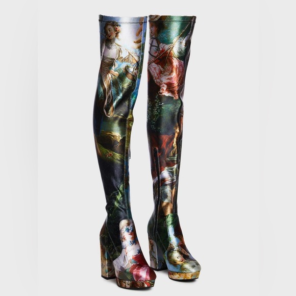 Dolls Kill Shoes - NEW Dolls Kill Da Vincis Demons Thigh High Boots Satin Size 10 NWOT